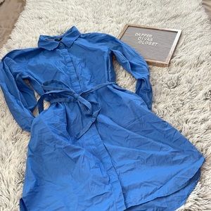 Blue Shirt Dress with Belt and Pockets